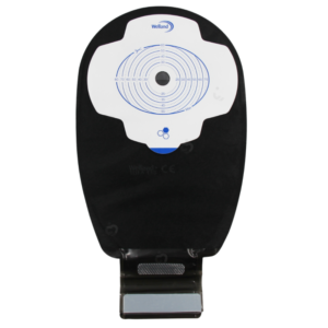 Aurum Plus Drainable - worek stomijny jednoczęściowy z miodem Manuka - worek duży, otwarty, czarny z okienkiem, płytka płaska z miodem Manuka