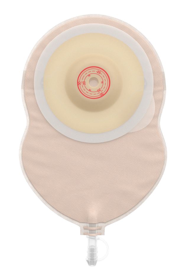 Esteem  Flex Convex worek jednoczęściowy urostomijny z kranikiem z okienkiem podgladu z otworem do docinania 10 – 35/40 mm beżowy
